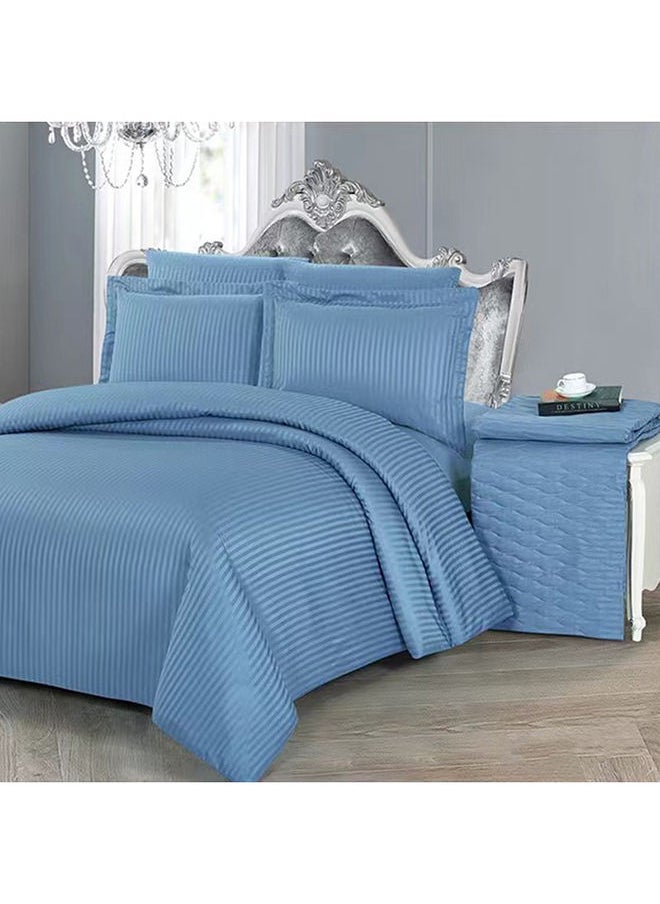 Unique Home - Hotel Style King Comforter Bedding Set - 1 King Comforter 1 Bedskirt (200x200+30+45cm with 100gsm Filling) 2 Pillow Shams 2 Pillow Cases -  Stripe Fabric Hotel Collection - Image 1