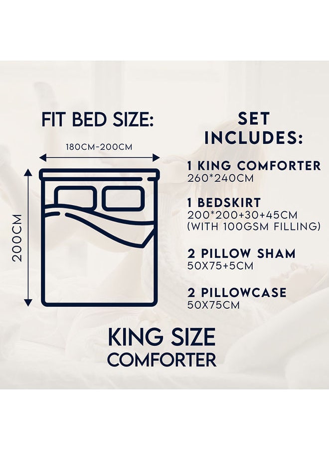 Unique Home - Hotel Style King Comforter Bedding Set - 1 King Comforter 1 Bedskirt (200x200+30+45cm with 100gsm Filling) 2 Pillow Shams 2 Pillow Cases -  Stripe Fabric Hotel Collection - Image 1