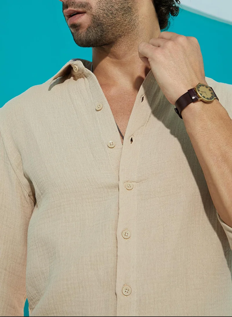 كامبوس سوترا Men's Off-White Breezy-Weave Shirt