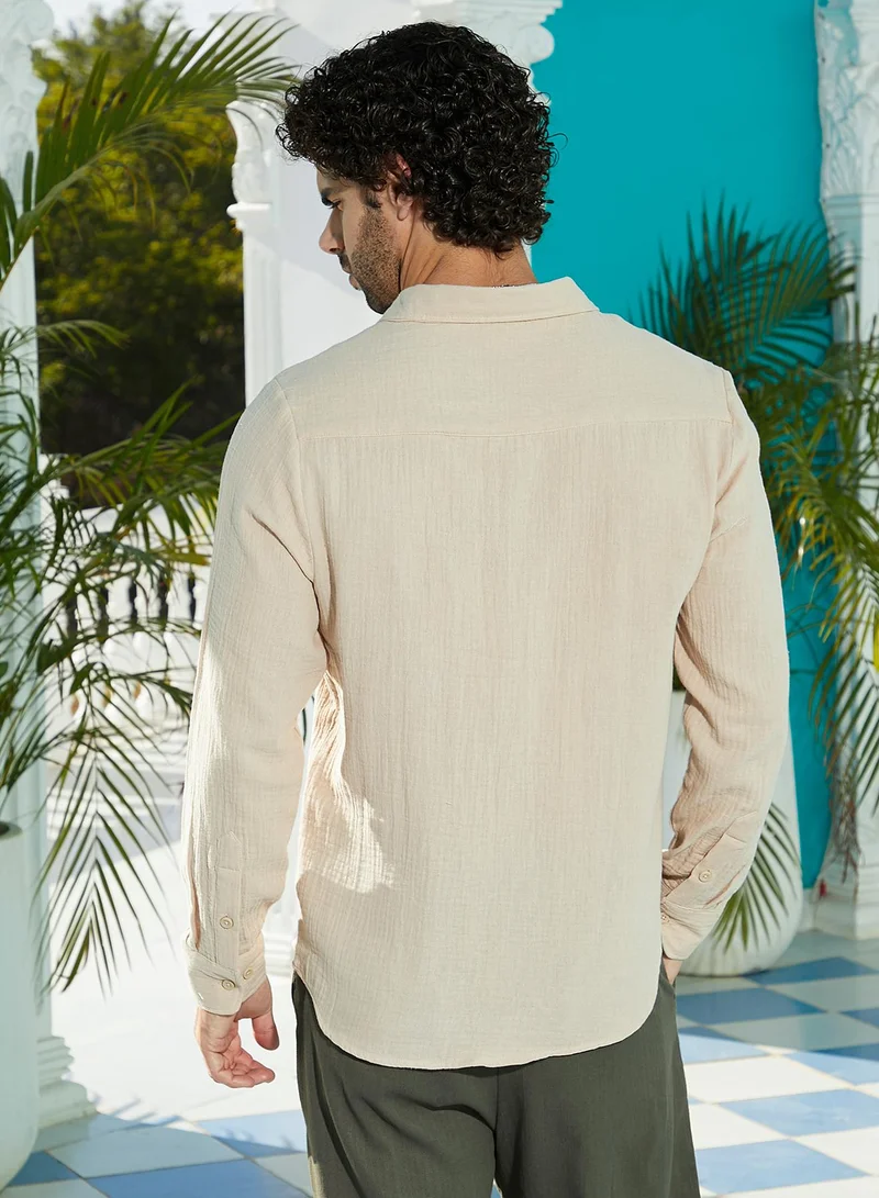 كامبوس سوترا Men's Off-White Breezy-Weave Shirt