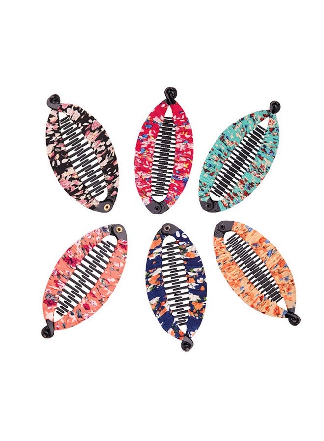 Fodattm مجموعة من 6 مشابك شعر على طراز بوهيميا مغلفة بقماش، مشط شعر، مشابك شعر على شكل سمكة بلاستيكية، مخلب شعر، مشبك شعر للنساء (كبير) - Image 1