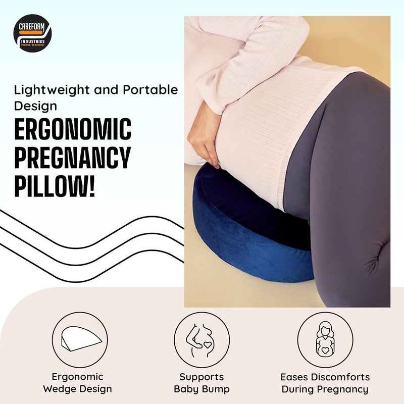 CareFoam وسادة الحمل CareFoam للنساء الحوامل وسادة ميموري فوم وسادة مثلثة لدعم البطن والظهر أثناء الحمل توفر دعمًا ناعمًا لبروز البطن باللون الأزرق - Image 4