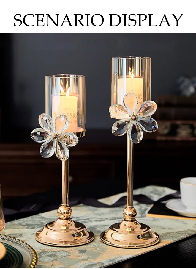 DUNISO 3-Piece Set, Clear Glass Candle Holder Plus Candle With Crystal Petals, Elegant Design, Suitable For Pillar Taper Candles And Tea Lights, Home Decor For Family Dining Table Living Room Wedding Party Decoration  - Image 4