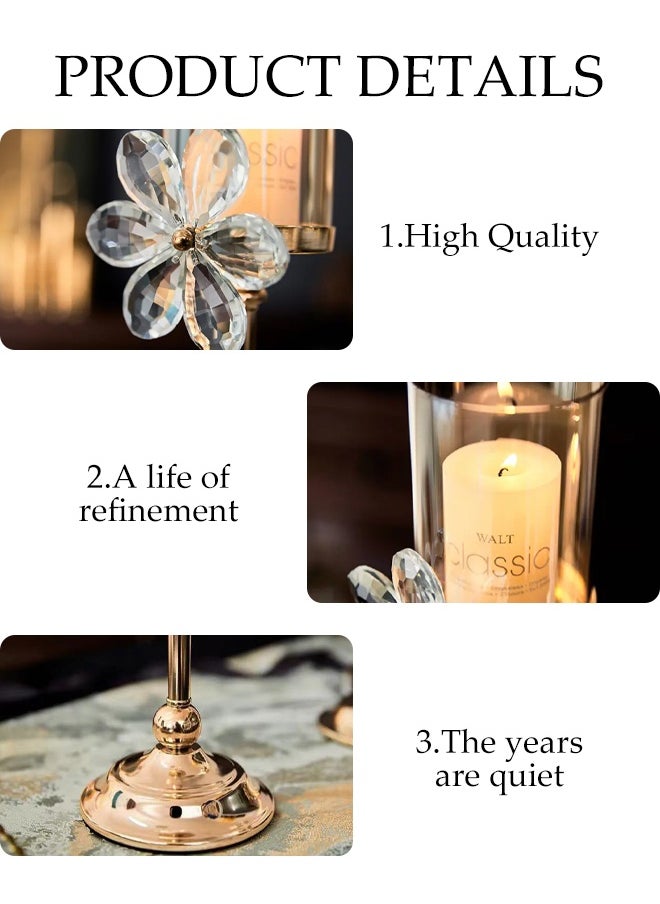 DUNISO 3-Piece Set, Clear Glass Candle Holder Plus Candle With Crystal Petals, Elegant Design, Suitable For Pillar Taper Candles And Tea Lights, Home Decor For Family Dining Table Living Room Wedding Party Decoration  - Image 3