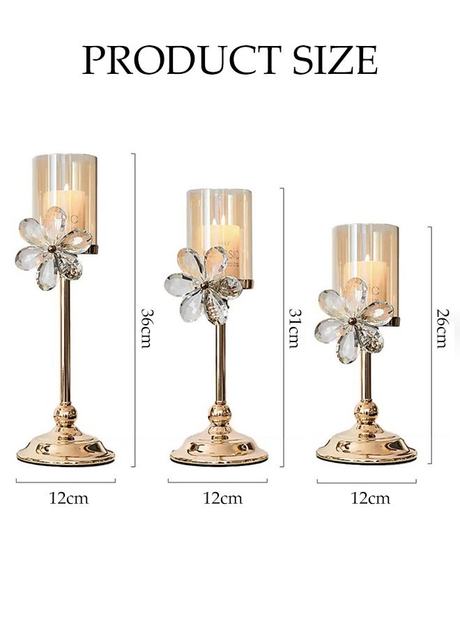 DUNISO 3-Piece Set, Clear Glass Candle Holder Plus Candle With Crystal Petals, Elegant Design, Suitable For Pillar Taper Candles And Tea Lights, Home Decor For Family Dining Table Living Room Wedding Party Decoration  - Image 2
