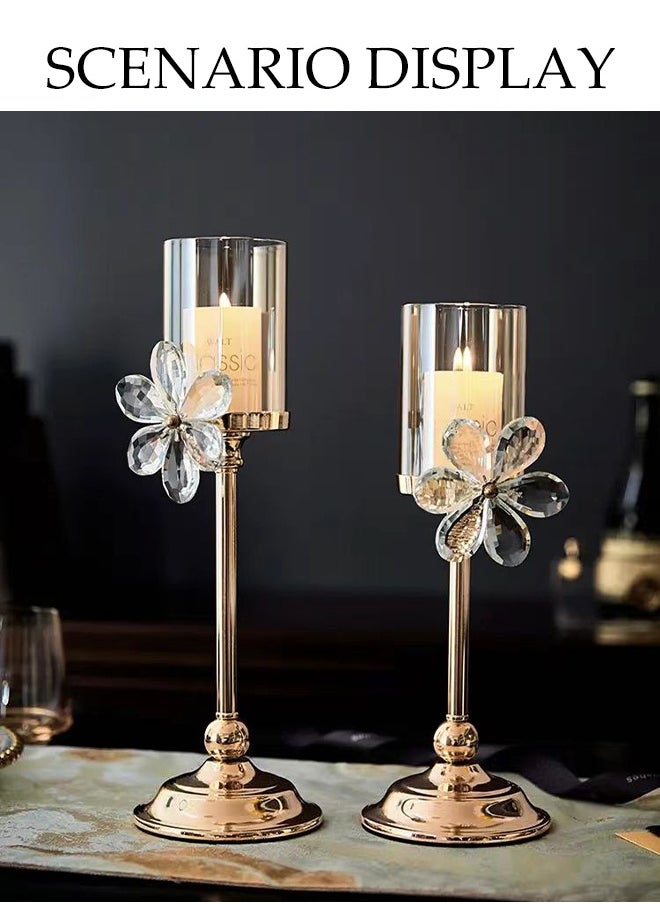 DUNISO 3-Piece Set, Clear Glass Candle Holder Plus Candle With Crystal Petals, Elegant Design, Suitable For Pillar Taper Candles And Tea Lights, Home Decor For Family Dining Table Living Room Wedding Party Decoration  - Image 5