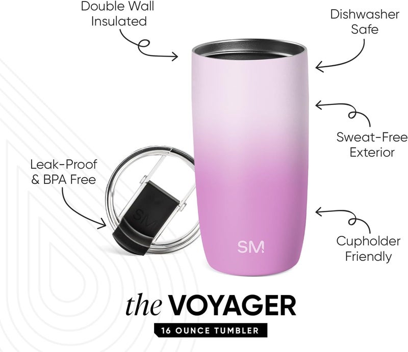Simple Modern Voyager Tumbler with Flip Lid | Travel Coffee Mug | Insulated Stainless Steel Cold Brew Iced or Hot Coffee Cup | Gifts for Women Men Her Him | 16oz, Violet Dreams - Image 2