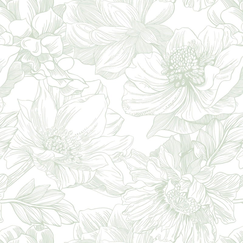 Ismoon Large Floral Peel and Stick Wallpaper Boho White and Green Contact Paper 17.3inx6.5ft Modern Wall Paper Removable Self Adhesive Vinyl Wallpaper for Bedroom Cabinet Bathroom Mural Wall Decor - Image 1