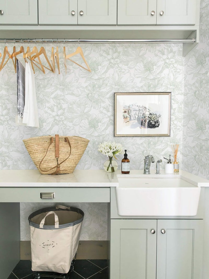 Ismoon Large Floral Peel and Stick Wallpaper Boho White and Green Contact Paper 17.3inx6.5ft Modern Wall Paper Removable Self Adhesive Vinyl Wallpaper for Bedroom Cabinet Bathroom Mural Wall Decor - Image 4