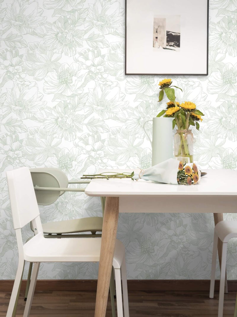 Ismoon Large Floral Peel and Stick Wallpaper Boho White and Green Contact Paper 17.3inx6.5ft Modern Wall Paper Removable Self Adhesive Vinyl Wallpaper for Bedroom Cabinet Bathroom Mural Wall Decor - Image 3
