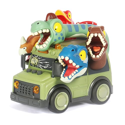 DINOBROS School Bus Toy with Light and Sound Dinosaurs Friction Powered Car Bus Toys for Kids Crazy Dino - Image 1