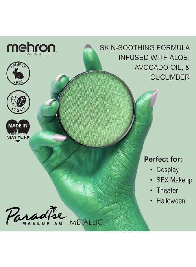 mehron Mehron Makeup Paradise Makeup AQ Pro Size | Stage & Screen, Face & Body Painting, Special FX, Beauty, Cosplay, and Halloween | Water Activated Face Paint & Body Paint 1.4 oz (40 g) (Metallic Green) - Image 2