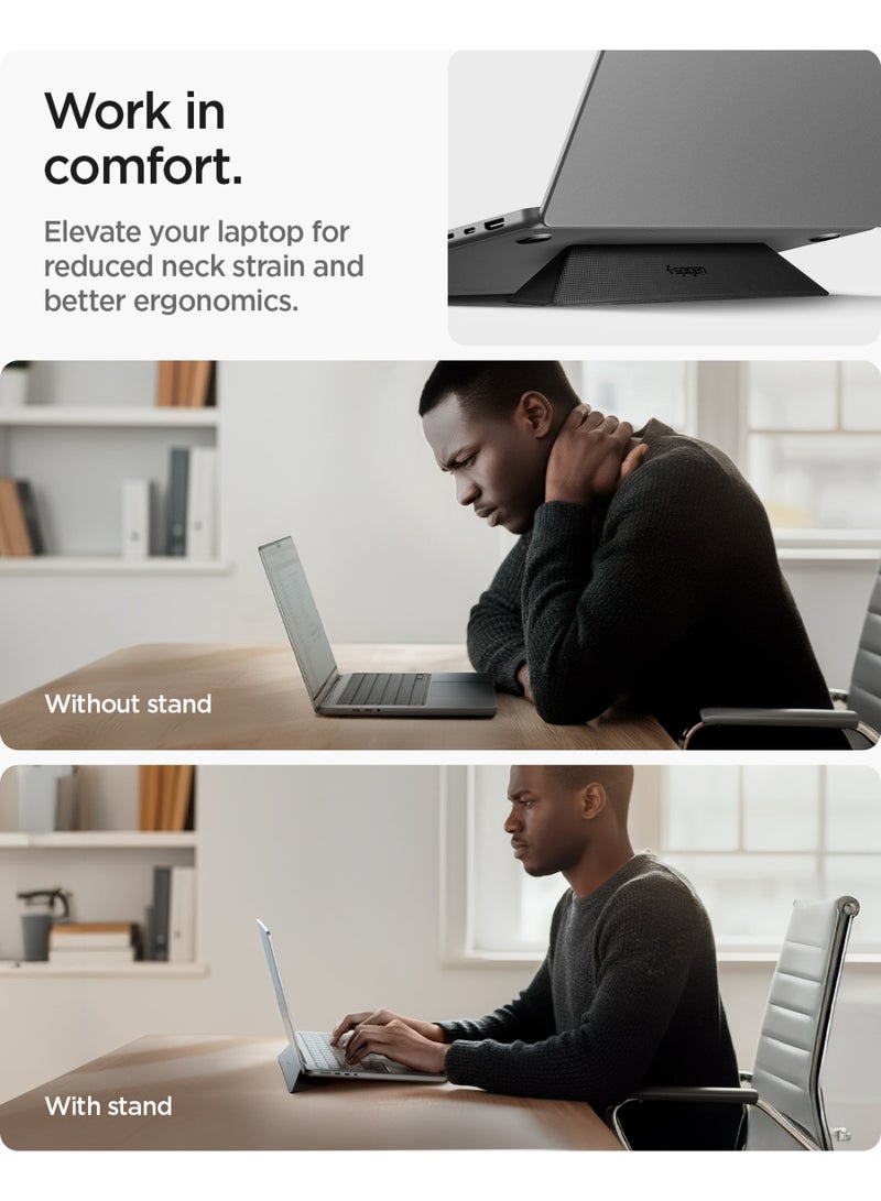 Spigen Slim Fold Portable Laptop Stand Keyboard Riser Foldable Ergonomic Angle Lift Anti-Slip Compatible with MacBook Pro, MacBook Air 11"-16" and iPad/Air/Pro and More - Black (LD201-S4) - Image 2