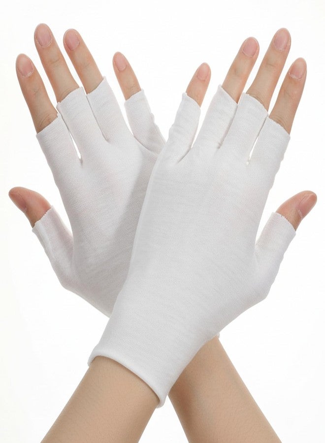 ADLABLD 4 Pairs White Fingerless Gloves, Fingerless Touchscreen Moisturizing Gloves, Cotton Moisturizing Glove for Dry Hands Sleeping, Cotton Quilting Glove', Eczema Glove for Women - Image 1