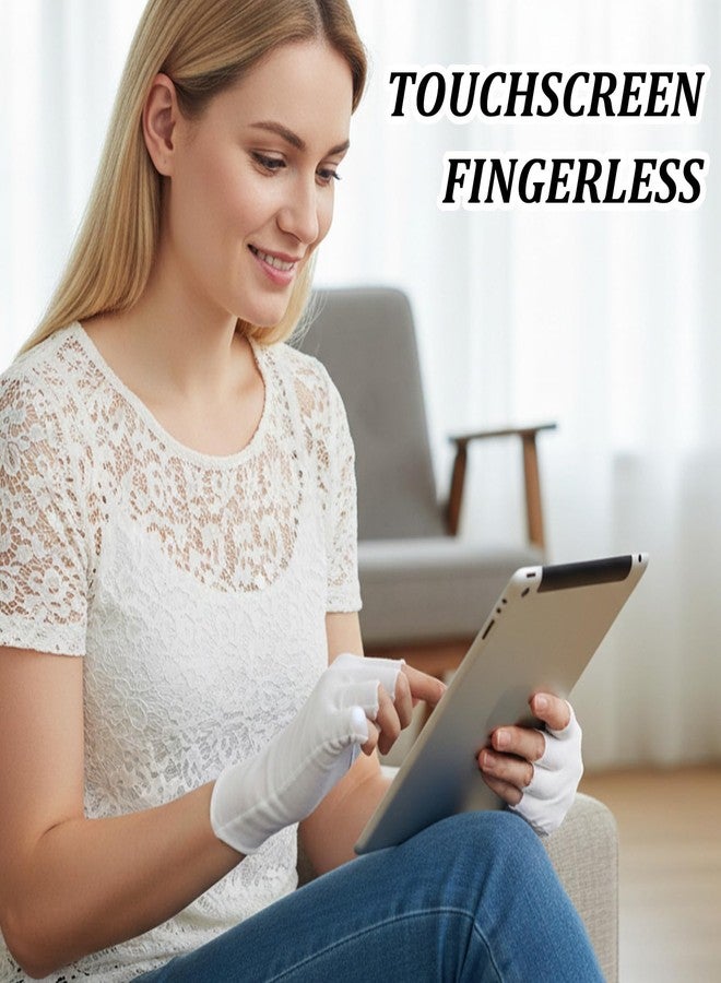 ADLABLD 4 Pairs White Fingerless Gloves, Fingerless Touchscreen Moisturizing Gloves, Cotton Moisturizing Glove for Dry Hands Sleeping, Cotton Quilting Glove', Eczema Glove for Women - Image 5