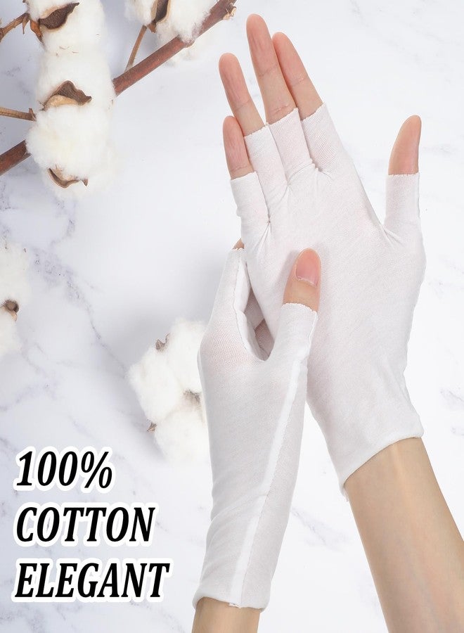ADLABLD 4 Pairs White Fingerless Gloves, Fingerless Touchscreen Moisturizing Gloves, Cotton Moisturizing Glove for Dry Hands Sleeping, Cotton Quilting Glove', Eczema Glove for Women - Image 2