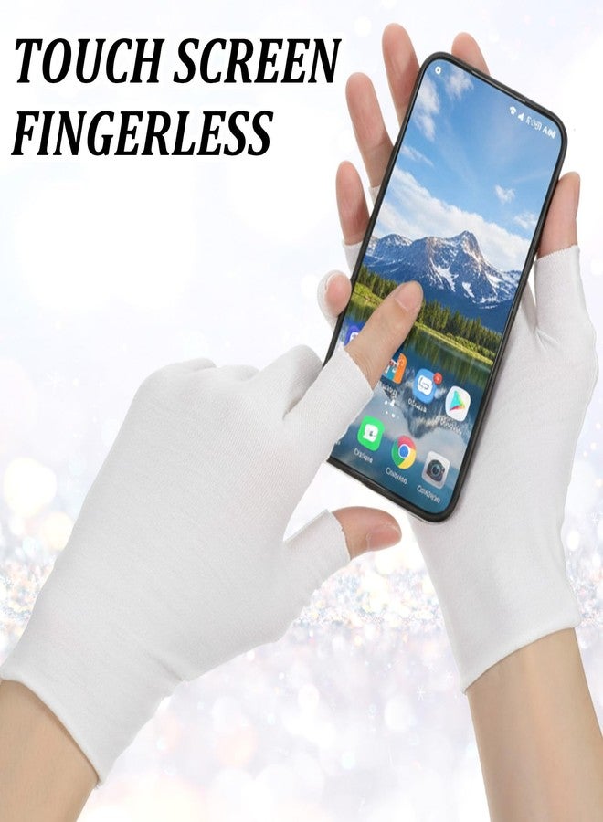 ADLABLD 4 Pairs White Fingerless Gloves, Fingerless Touchscreen Moisturizing Gloves, Cotton Moisturizing Glove for Dry Hands Sleeping, Cotton Quilting Glove', Eczema Glove for Women - Image 4