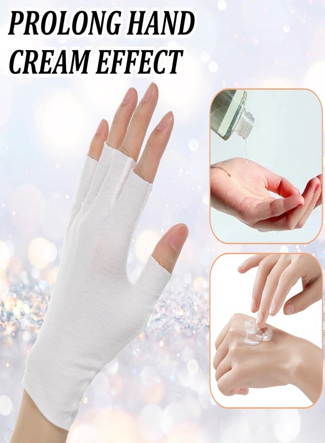 ADLABLD 4 Pairs White Fingerless Gloves, Fingerless Touchscreen Moisturizing Gloves, Cotton Moisturizing Glove for Dry Hands Sleeping, Cotton Quilting Glove', Eczema Glove for Women - Image 3