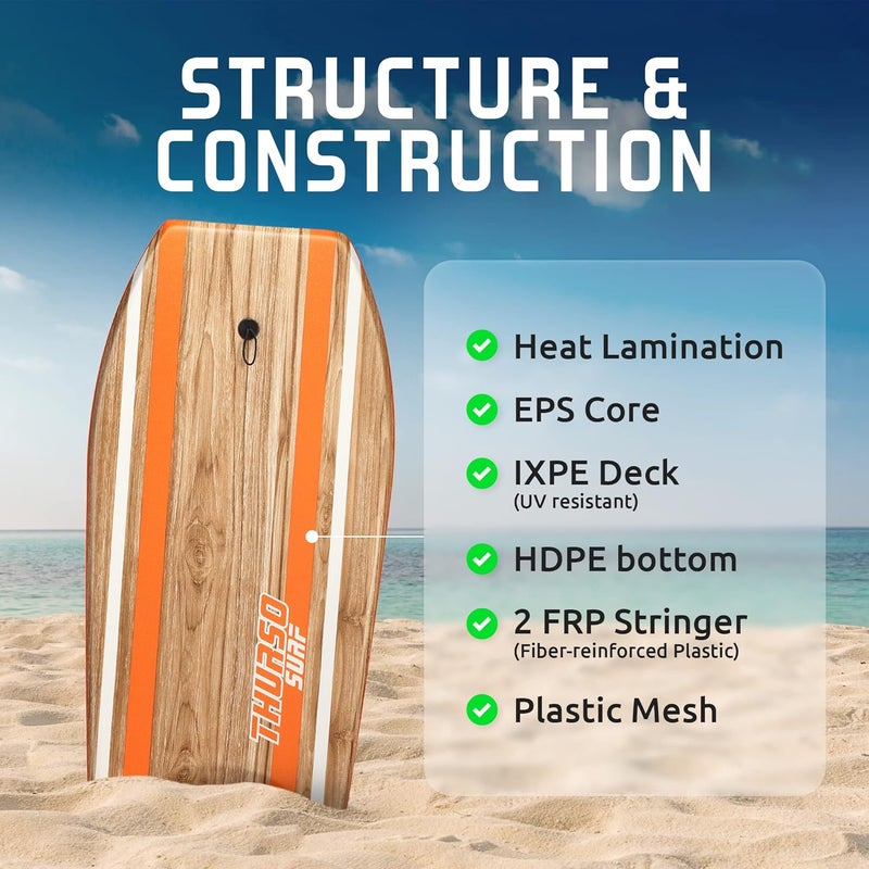 THURSO SURF لوح بدن 42 بوصة خفيف الوزن متين نواة EPS سطح IXPE قاع HDPE سلسل FRP ذيل هلالي قنوات مزدوجة شبكة بلاستيكية مع حبل معصم ملفوف مزدوج من الفولاذ المقاوم للصدأ - Image 2