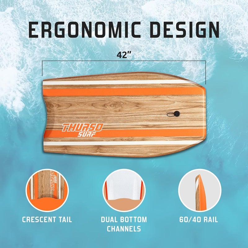 THURSO SURF لوح بدن 42 بوصة خفيف الوزن متين نواة EPS سطح IXPE قاع HDPE سلسل FRP ذيل هلالي قنوات مزدوجة شبكة بلاستيكية مع حبل معصم ملفوف مزدوج من الفولاذ المقاوم للصدأ - Image 3