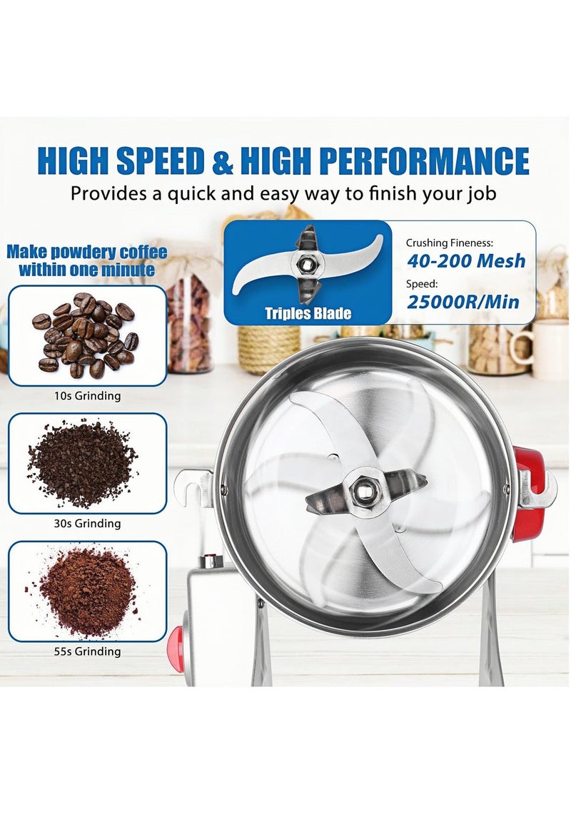 ET-LIFE Electric Grain Mill Grinder, 800g Stainless Steel Herb Mill, 1400W High Speed Commercial Grinder Machine, Superfine Mill Speedy Grinding for Dry Grains Cereals Coffee Corn Pepper - Image 5