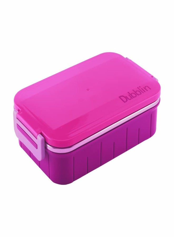 DUBBLIN Feast Stainless Steel Lunch Box Insulated Airtight Spill Proof with Spoon, sabzi Container Inside, 850 ml, Pink - Image 1