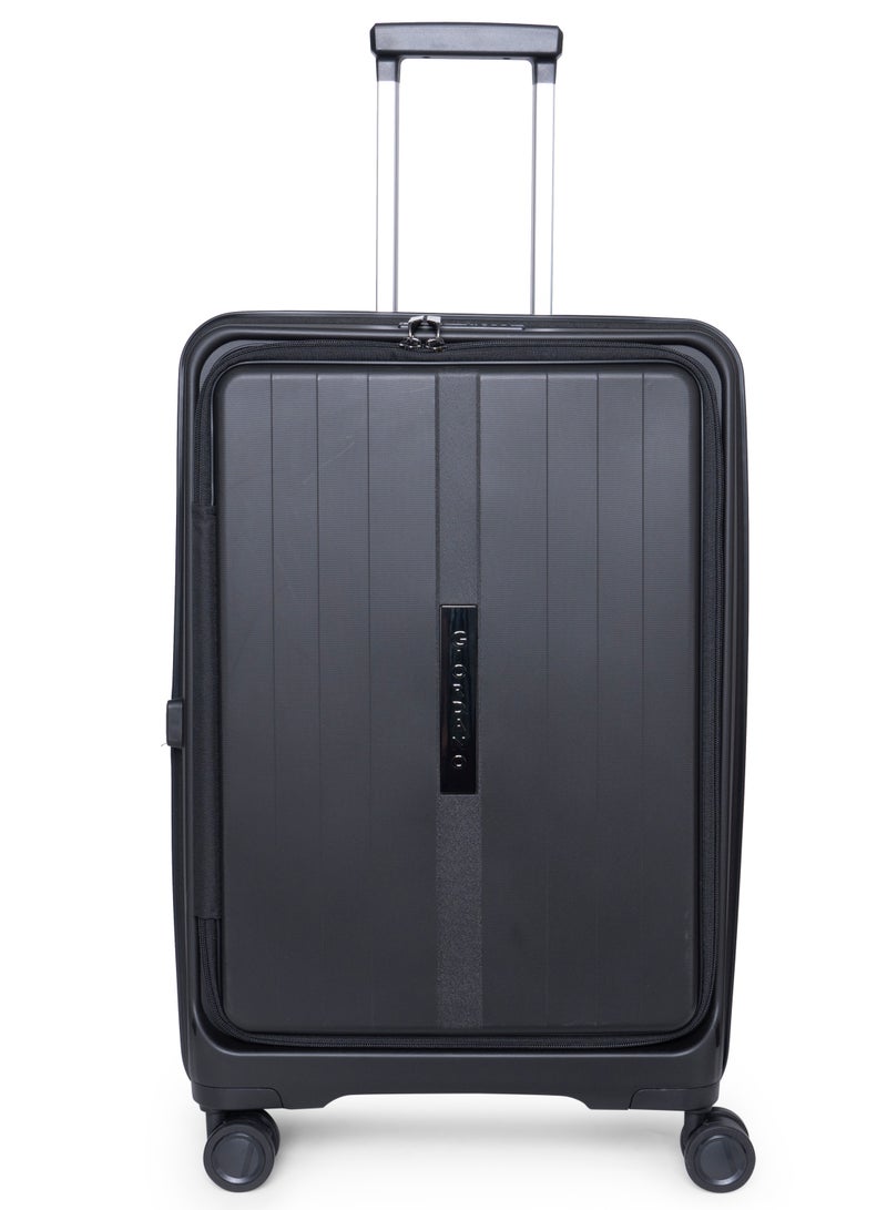 GIORDANO Giordano Titanium 24-Inch Check-In Luggage – Medium Hard Shell Trolley Suitcase with Extra Secure Lock, Expandable Luggage Design, 360° Double Spinner Wheels, Lightweight Unbreakable Travel Bag – Black  - Image 1