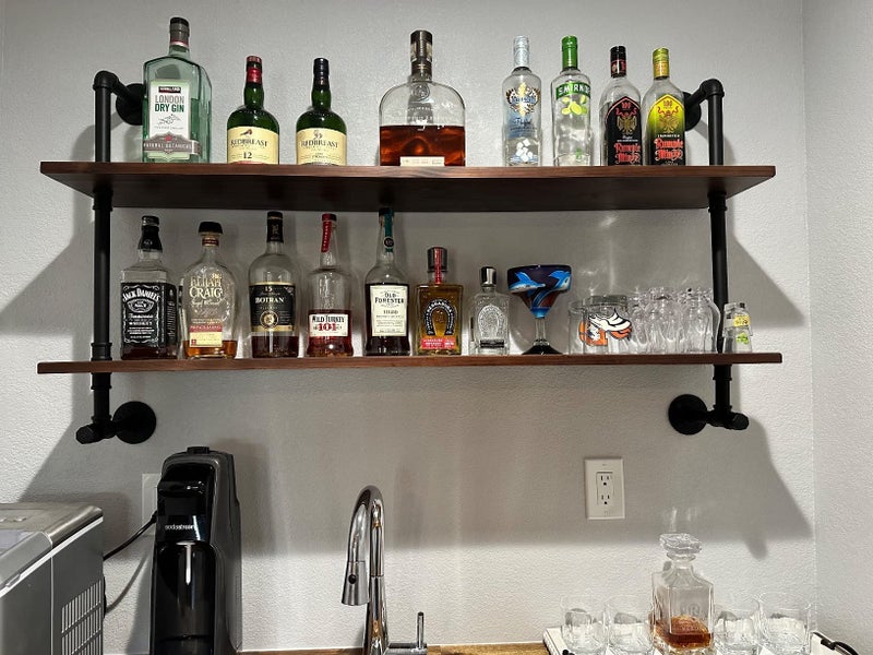 ROGMARS Industrial Pipe Shelves Shelving 48 inch with Solid Wood Planks Farmhouse Pipe Book Shelves Wall MountedIndustrial Floating Shelves Bar Shelving Rustic Shelves 2 Tier for KitchenLiving Room