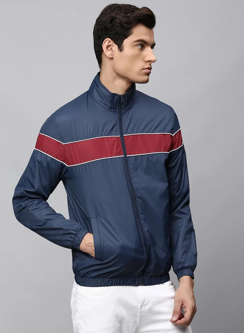 Dennis Lingo Men's Bright Navy 100% Polyester Striped Regular Fit Jacket