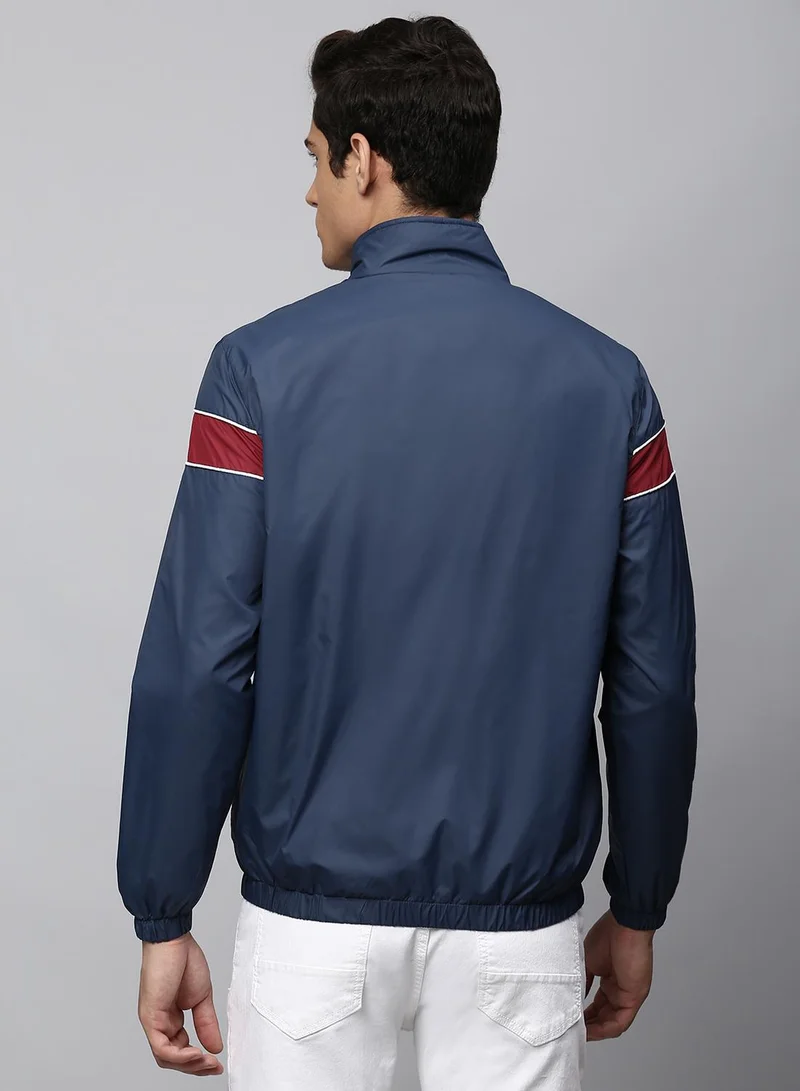 Dennis Lingo Men's Bright Navy 100% Polyester Striped Regular Fit Jacket