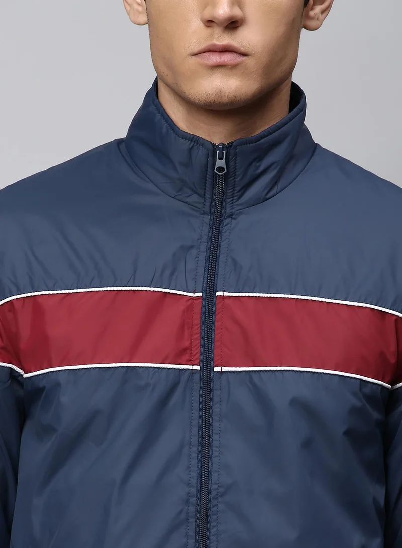 Dennis Lingo Men's Bright Navy 100% Polyester Striped Regular Fit Jacket