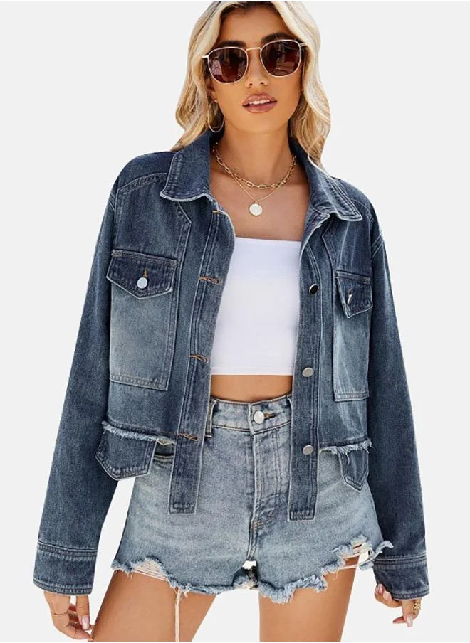 YUNIQEE Blue Hooded Long Sleeve Denim Jacket