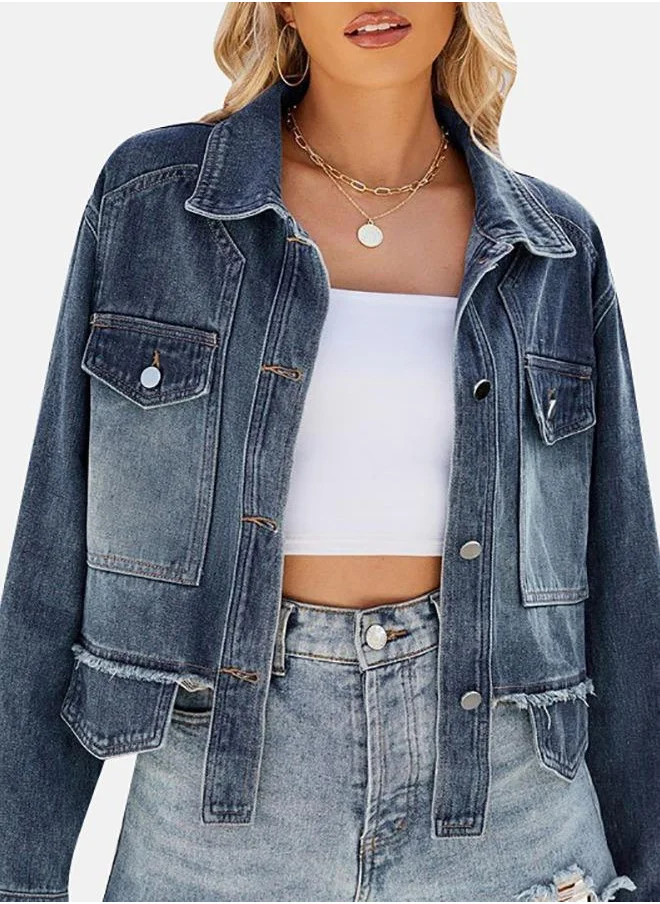 YUNIQEE Blue Hooded Long Sleeve Denim Jacket