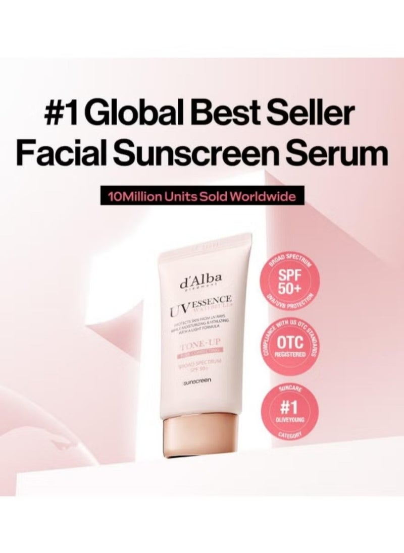 d'alba Piedmont Italian White Truffle Waterfull Tone-up Sunscreen, Vegan Skincare, Tinted Moisturizer with SPF 50+ PA++++, Glowy Sunscreen, Gentle and Safe Use for all Skin Types