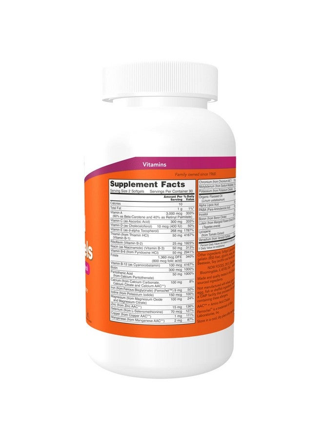 now Supplements Liquid Multi Gels With Lutein And Lycopene Plus Flax Seed Oil 180 Softgels - Image 3