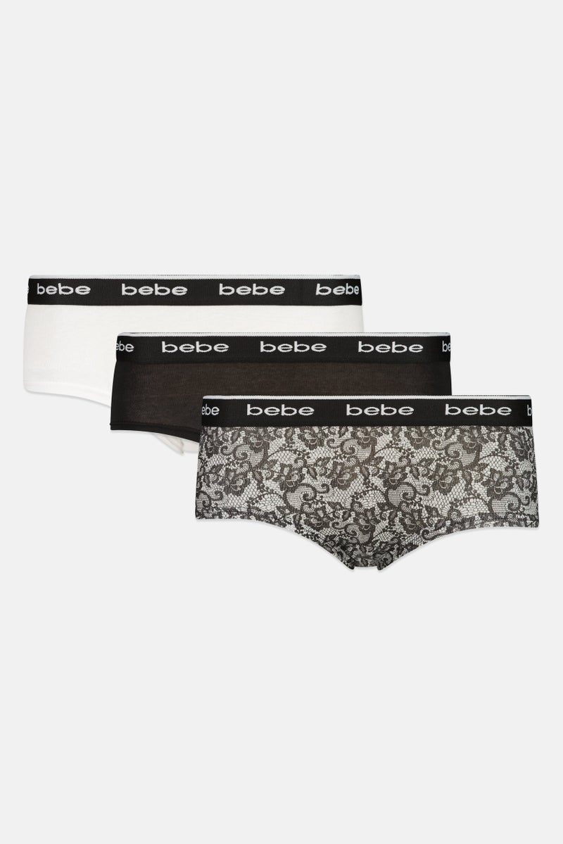 bebe Women 3 Pieces Brand Logo Booty Panties, Multicolor - Image 1