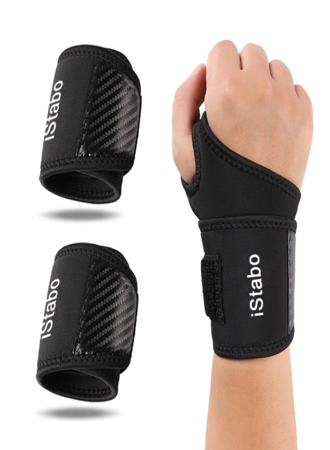 iStabo Carpal Tunnel Wrist Brace - Compression Wrist Straps Support for Weightlifting Fitness Workouts, Neoprene Ulnar Wrist Wraps Repetitive Wrist Use Injury, Fit Left or Right Hand (2, Black) - Image 1