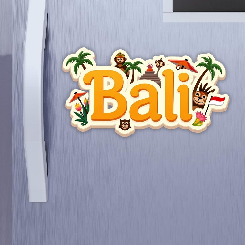 GIFTODAY Bali Country Theme Souvenir Wooden Fridge Magnet for Refrigerator Bali Printed Magnet for Office and Home Decoration Perfect Souvenir Gift for Brother Sister Kids Pack of 1 Size 3x3 Inch - Image 2