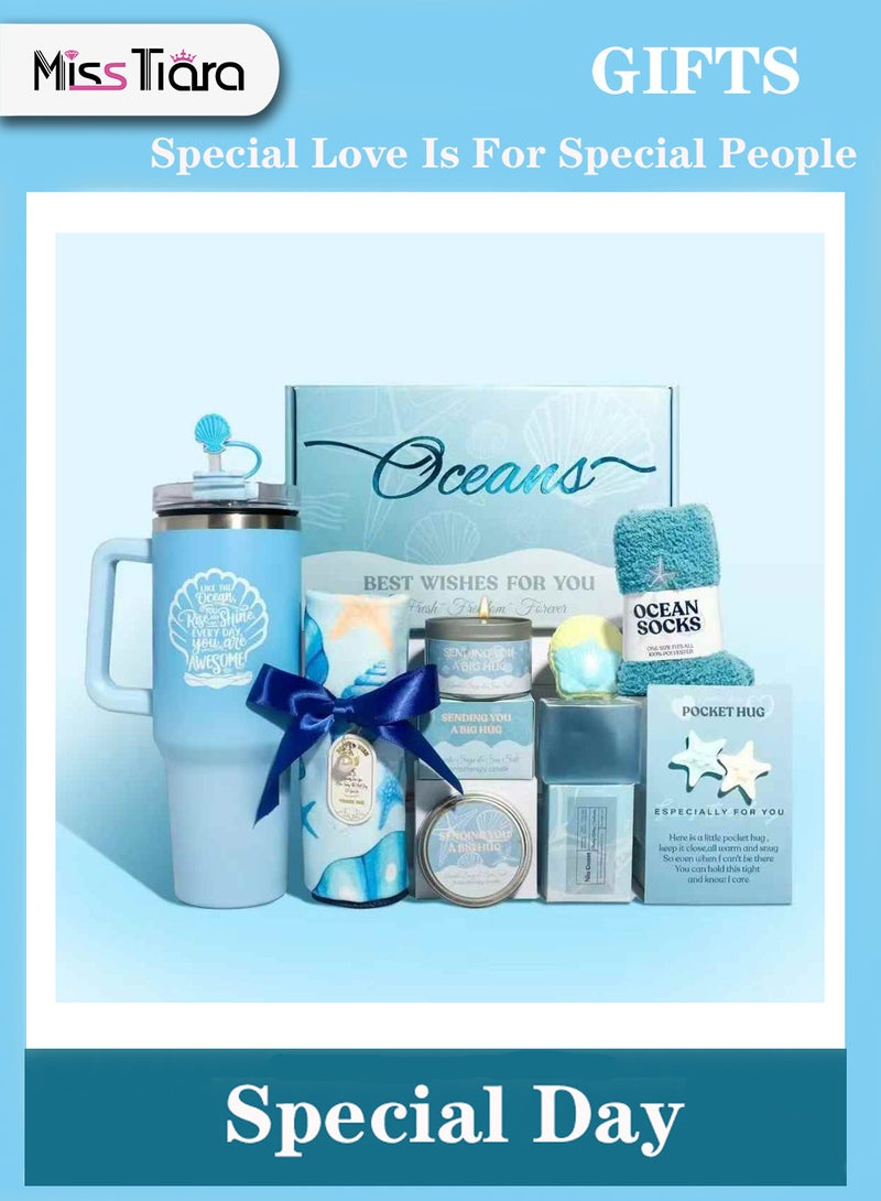MissTiara Birthday Gifts for Women - Relaxing Spa Gift Set - Self Care Get Well Soon Gift Basket - Happy Birthday Gift Set with Premium Dry Hair Towel and 40 Ounces Glass for Mom,Wife, Her Best Friend,Sister,Girlfriend - Image 1