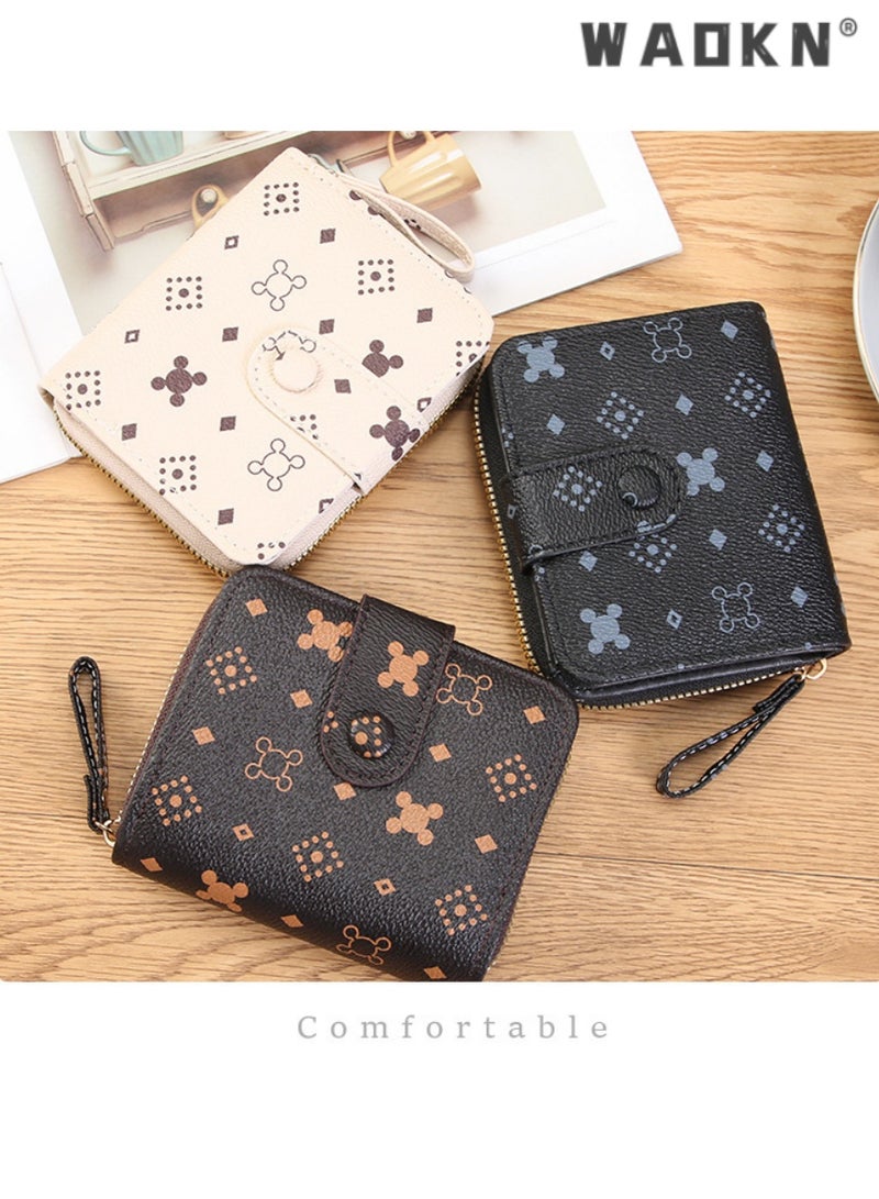 WAOKN Women's Versatile Short Zipper Wallet Highlighting Unique Temperament Business Card Holder, Compact Hand Fashion Element Coin Purse with Distinctive Pattern Design Leading the Trend（Dark Coffee ）  - Image 4