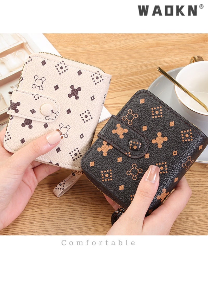 WAOKN Women's Versatile Short Zipper Wallet Highlighting Unique Temperament Business Card Holder, Compact Hand Fashion Element Coin Purse with Distinctive Pattern Design Leading the Trend（Dark Coffee ）  - Image 3