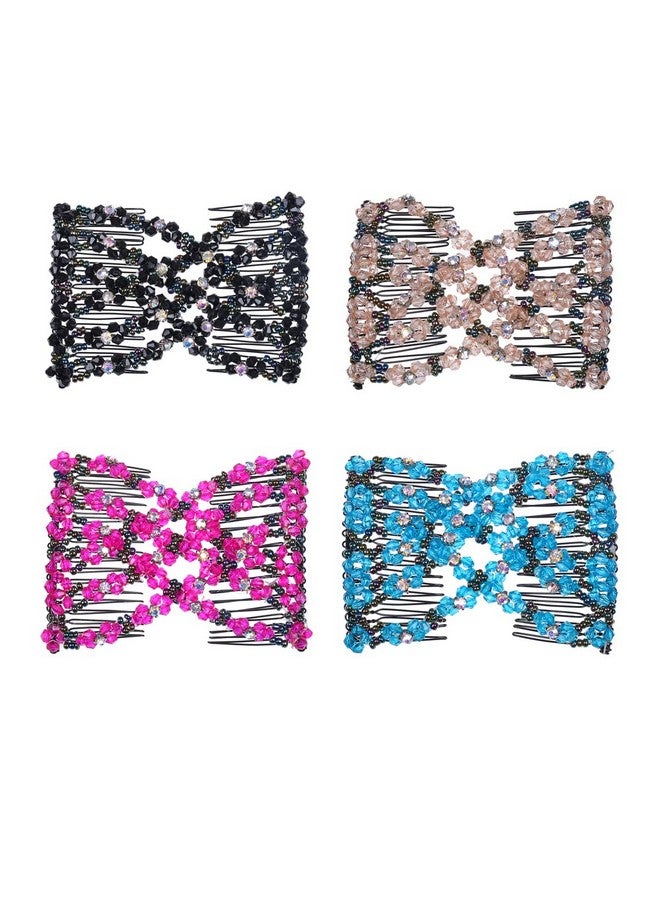 Lovef 4Pcs/Pack Crystal Rhinestone Easy Combs Magic Beaded Double Stretching Combs - Image 2