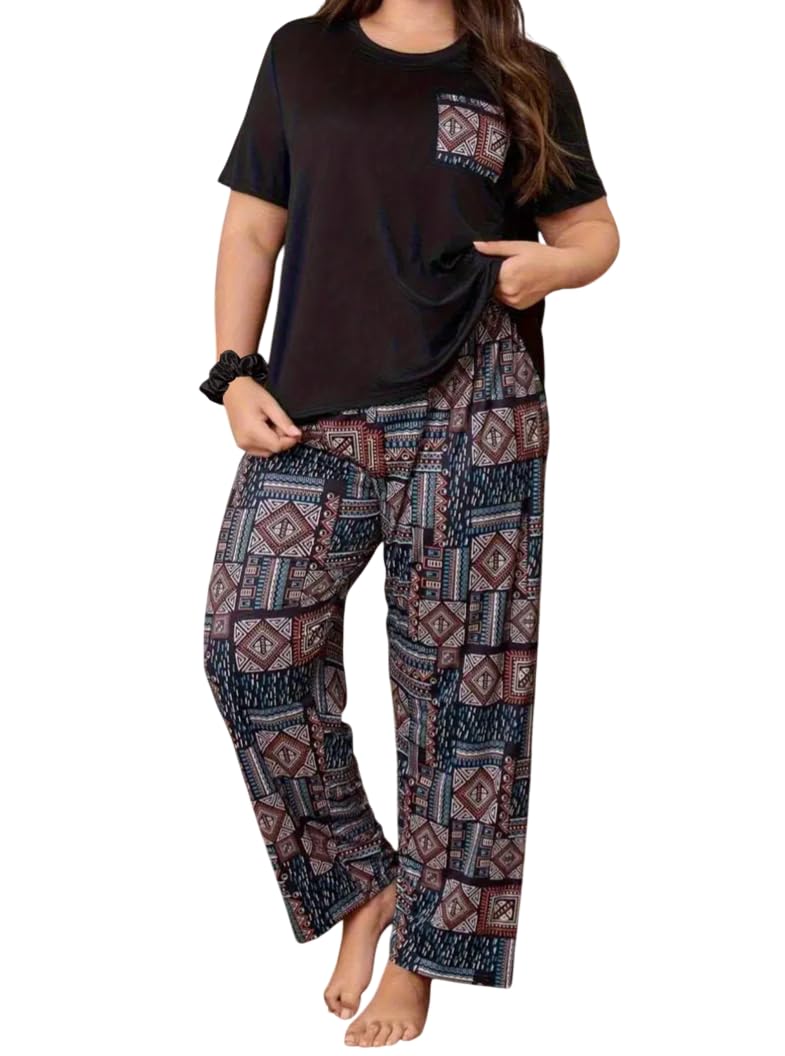Celary Women’s Cotton Blend Printed Night Suit Set||Soft & Breathable Short Sleeve Top & Ethnic Print Pyjama Set||Also Available in Plus Size||Korean Night Suit||Comfortable Home Wear & Sleepwear - Image 1