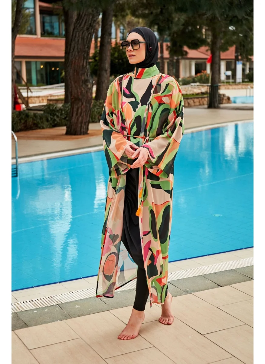 Marina Patterned Green Kimono Kaftan P2414