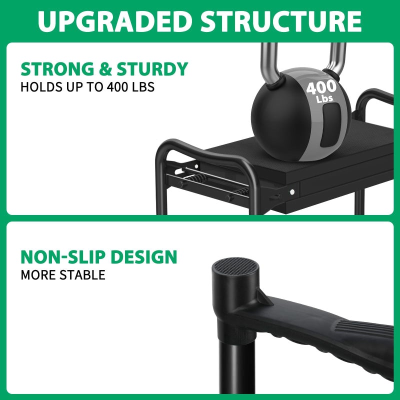 TomCare Garden Kneeler and Seat 10.64â€ Wider Larger Soft Kneeling Pad Garden Bench with 2 Large Tool Pouches Heavy Duty Garden Stool Foldable Tools Gardening Gifts for Women Men Gardeners,Black - Image 2