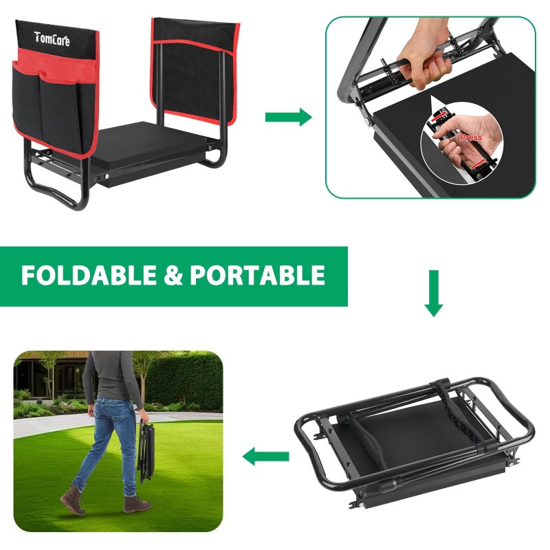 TomCare Garden Kneeler and Seat 10.64â€ Wider Larger Soft Kneeling Pad Garden Bench with 2 Large Tool Pouches Heavy Duty Garden Stool Foldable Tools Gardening Gifts for Women Men Gardeners,Black - Image 5