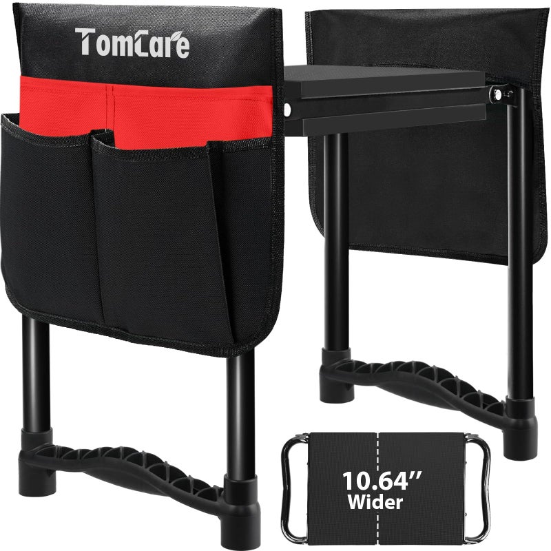 TomCare Garden Kneeler and Seat 10.64â€ Wider Larger Soft Kneeling Pad Garden Bench with 2 Large Tool Pouches Heavy Duty Garden Stool Foldable Tools Gardening Gifts for Women Men Gardeners,Black - Image 1