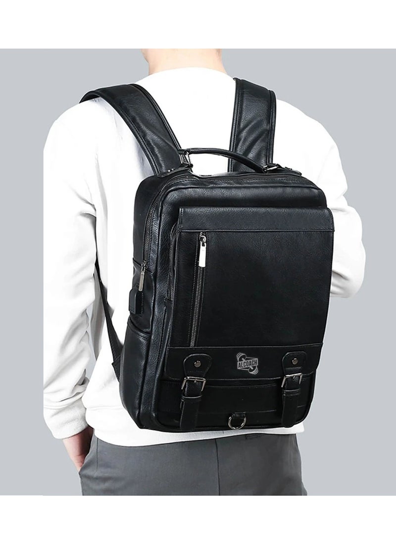 ALCOACH Alcoach Leather Briefcase withJeep Laptop Pocket Backpack with Adjustable Straps Lightweight Leather Briefcase Multiple Compartments Double Zippers Secure for Laptops and Tablets  - Image 2