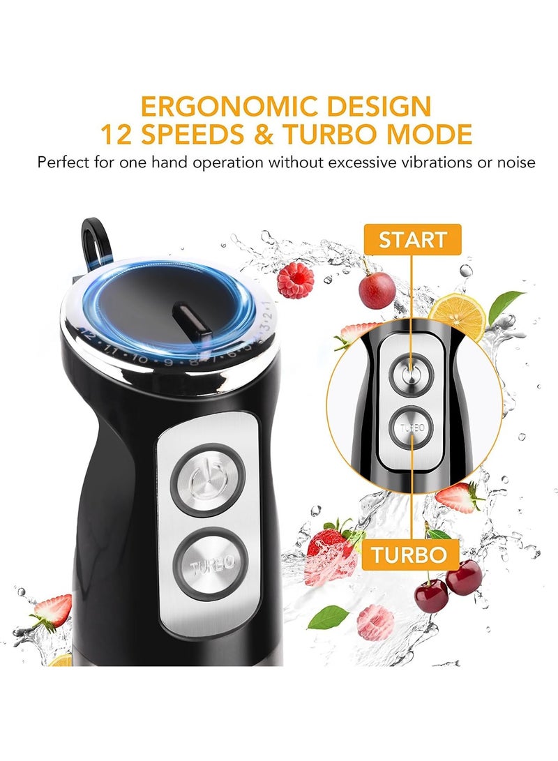 6 in 1 Hand Blender, 800W Electric Immersion Blender, 12-Speed Stainless Steel Hand Stick Blender with Egg Whisk, Milk Frother, 500ml Chopper Bowl,600ml Food Processor for Smoothies, Puree, Baby Food  - Image 2