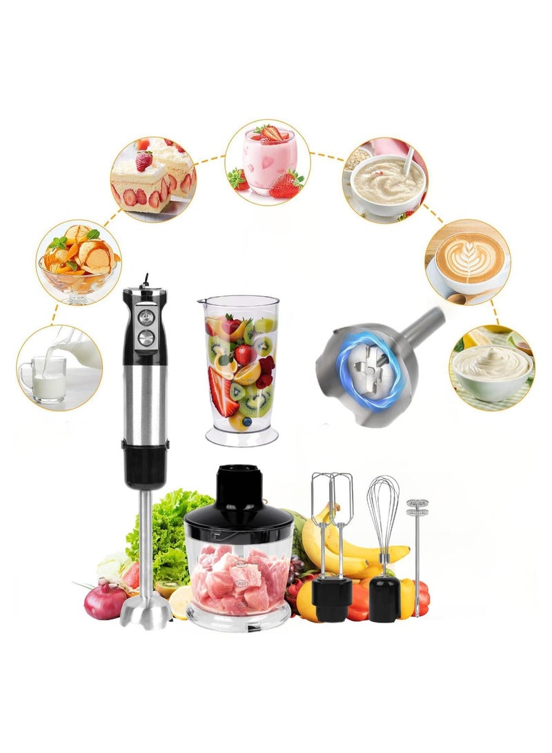 6 in 1 Hand Blender, 800W Electric Immersion Blender, 12-Speed Stainless Steel Hand Stick Blender with Egg Whisk, Milk Frother, 500ml Chopper Bowl,600ml Food Processor for Smoothies, Puree, Baby Food  - Image 1